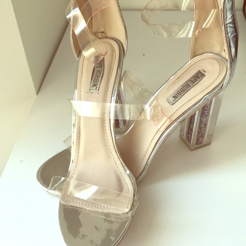 Clear strap heeled sandals